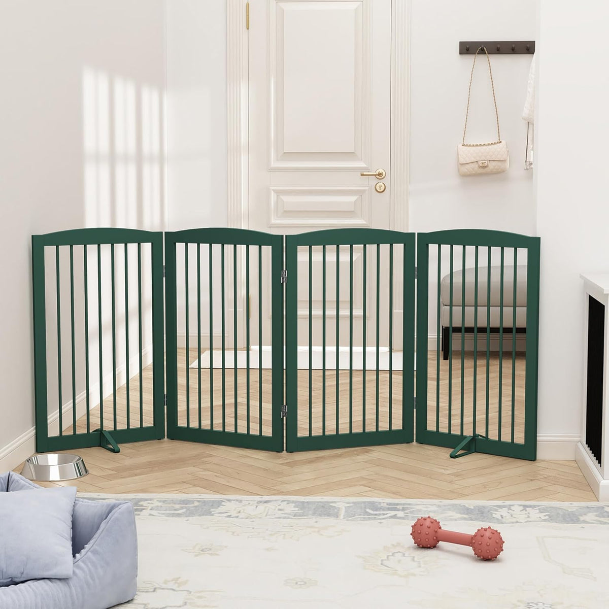 Freestanding Pet Gate for Dogs, Indoor Wooden Dog Gate for House, Foldable Dog Gate for Doorway