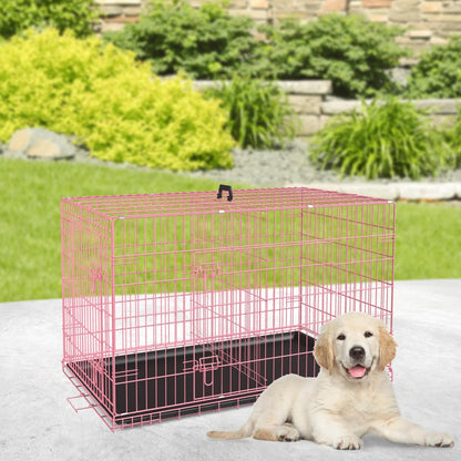 BestPet | Dog Crate | 24" | Pink | Foldable Metal Kennel with Double Doors, Secure Slide-Bolt