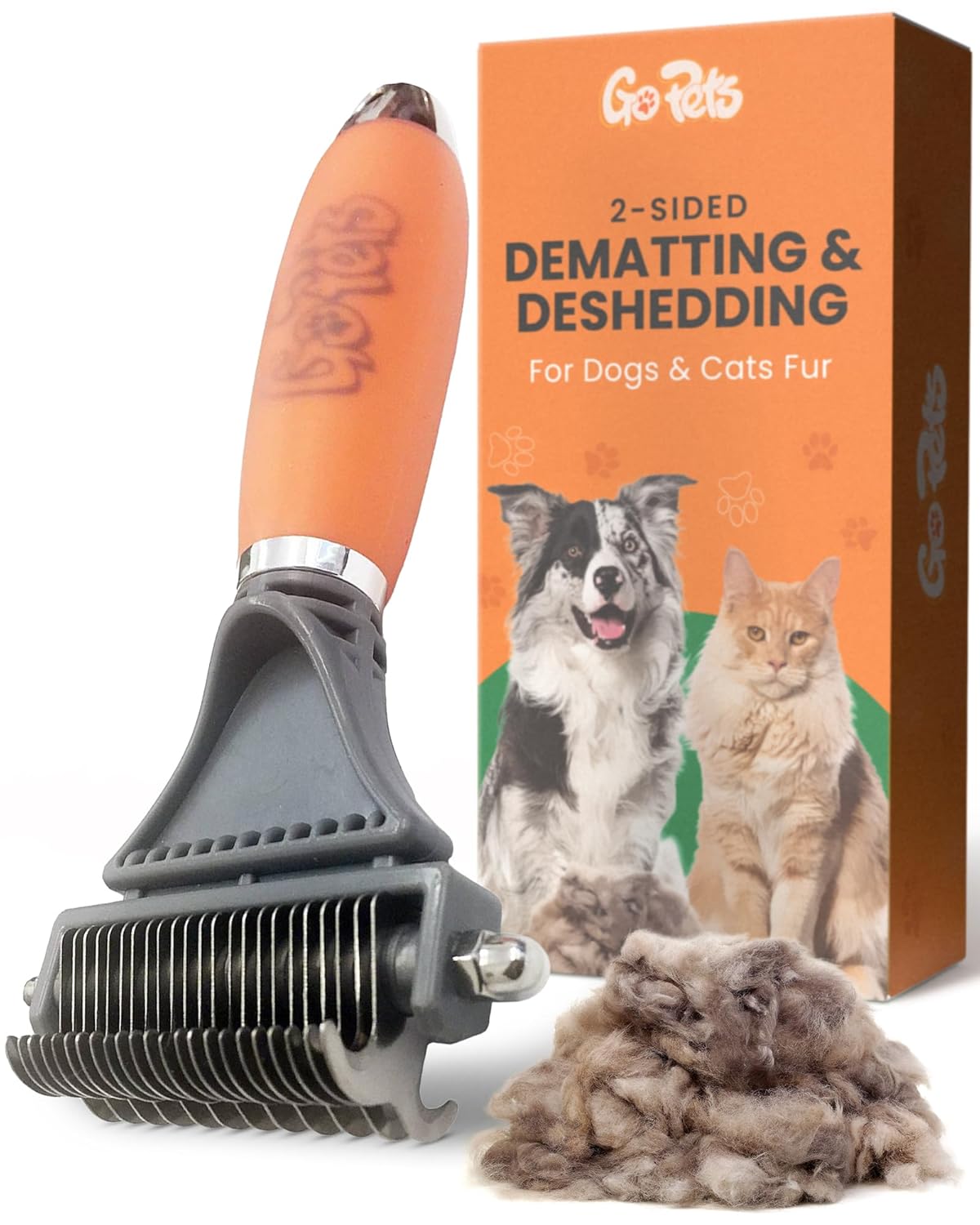 GoPets 2-Sided Dematting & Deshedding Comb for Dogs & Cats, Versatile Undercoat Detangler Brush for