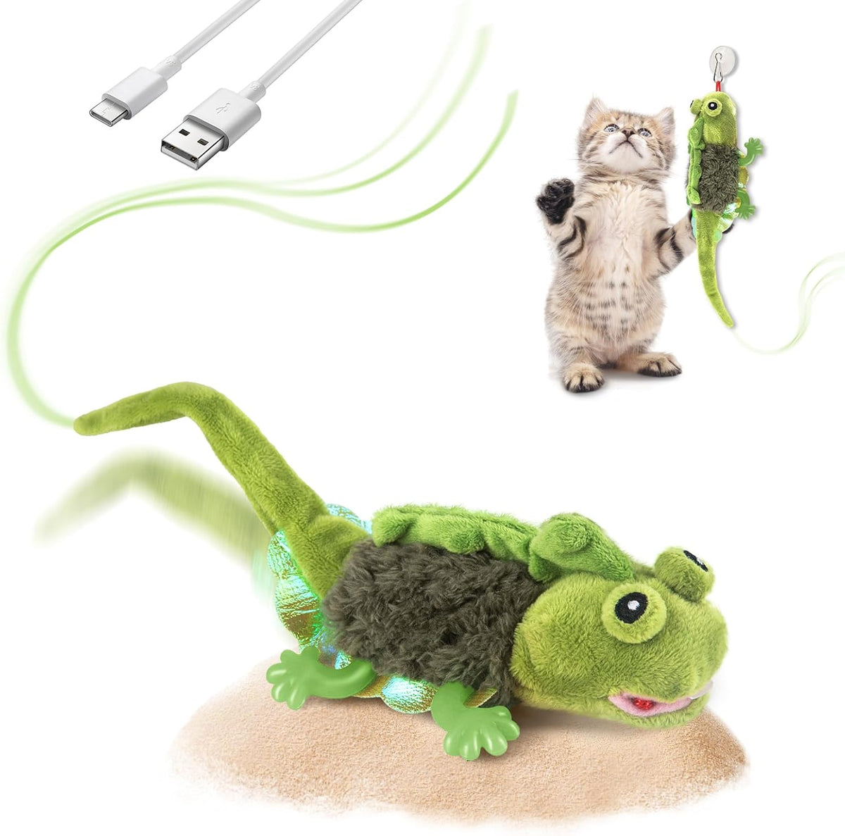 Migipaws Cat Toys, Touch Activated Flapping Chirping Lizard Kitten Toy with Catnip for Indoor Cats