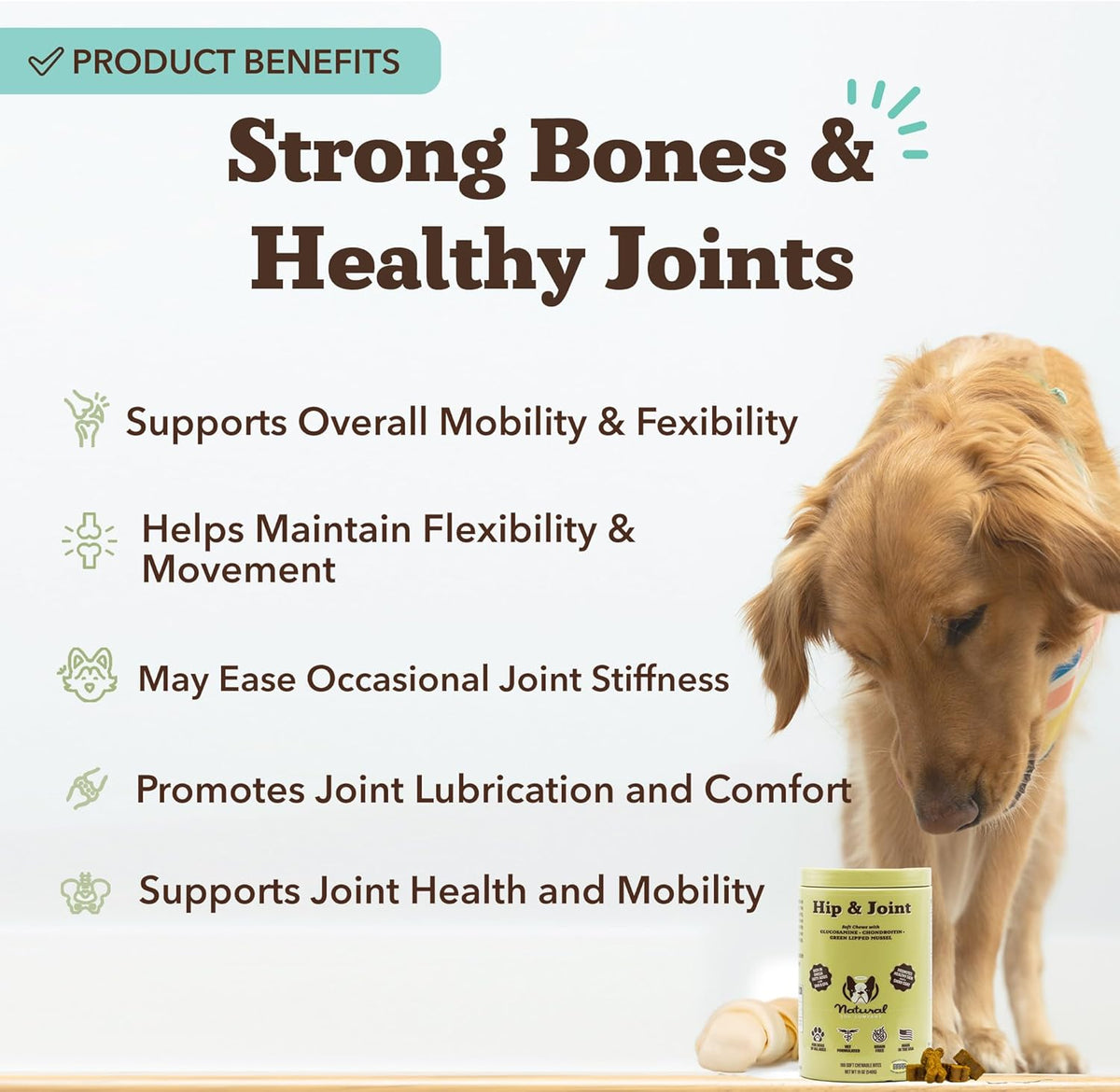 Natural Dog Company Hip & Joint Chews for Dogs with Glucosamine for Dogs + Chondroitin, MSM &