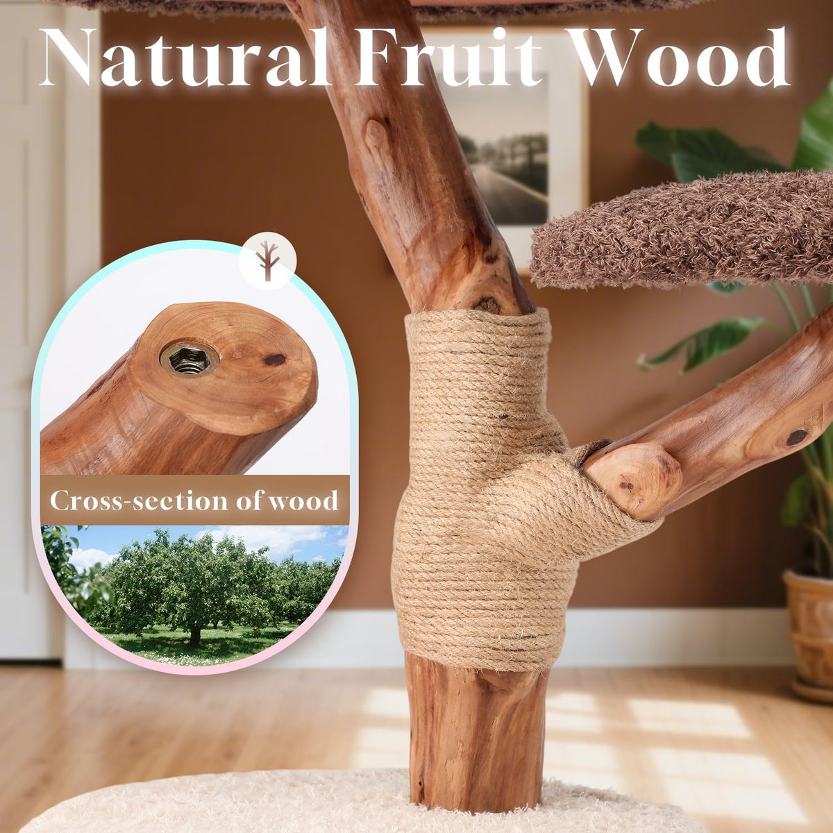 54.7'' Tall Modern Wood Cat Tree with 3 Level House, Luxury Cat Tower for Home Decoration, Large