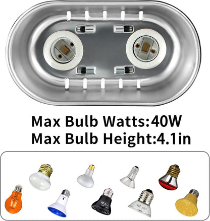 Nano Reptile Heat Lamp Max 40W Dual Reptile Light Fixture with Two Independent Switches, UVB Light