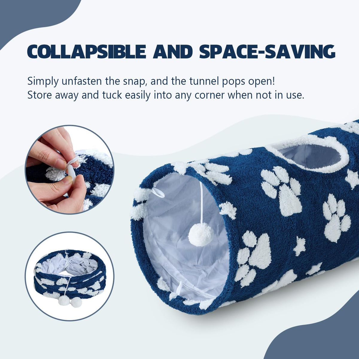 Straight Cat Tunnel for Indoor Cats 47"x12", Cute Cat Toys Collapsible Tunnel Tube with Balls for
