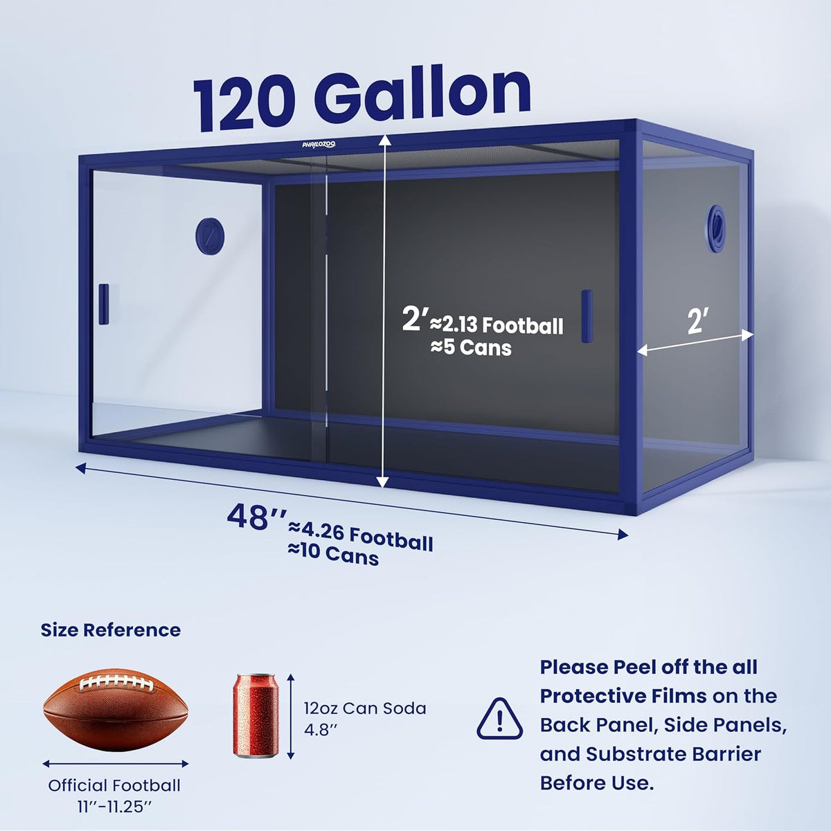 120 Gallon Bearded Dragon Tank,48" x 24" x 24" Reptile Tank with Sliding Door Top Screen