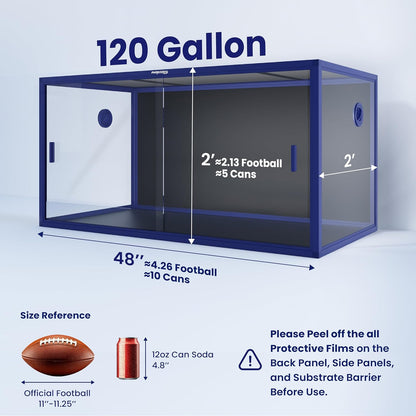 120 Gallon Bearded Dragon Tank,48" x 24" x 24" Reptile Tank with Sliding Door Top Screen