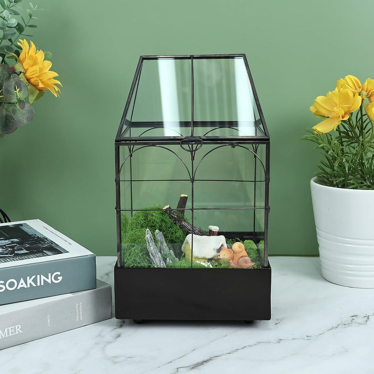 HighFree Glass Terrarium with Metal Tray, Glass Greenhouse Terrarium Kit for Succulents, Cacti