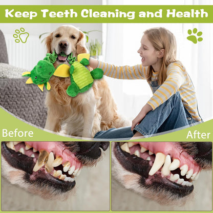 Large Squeaky Dog Toys, Tug-of-War Puppy Toys with Crinkle Paper, Stuffed Plush Animal Dog Toys to