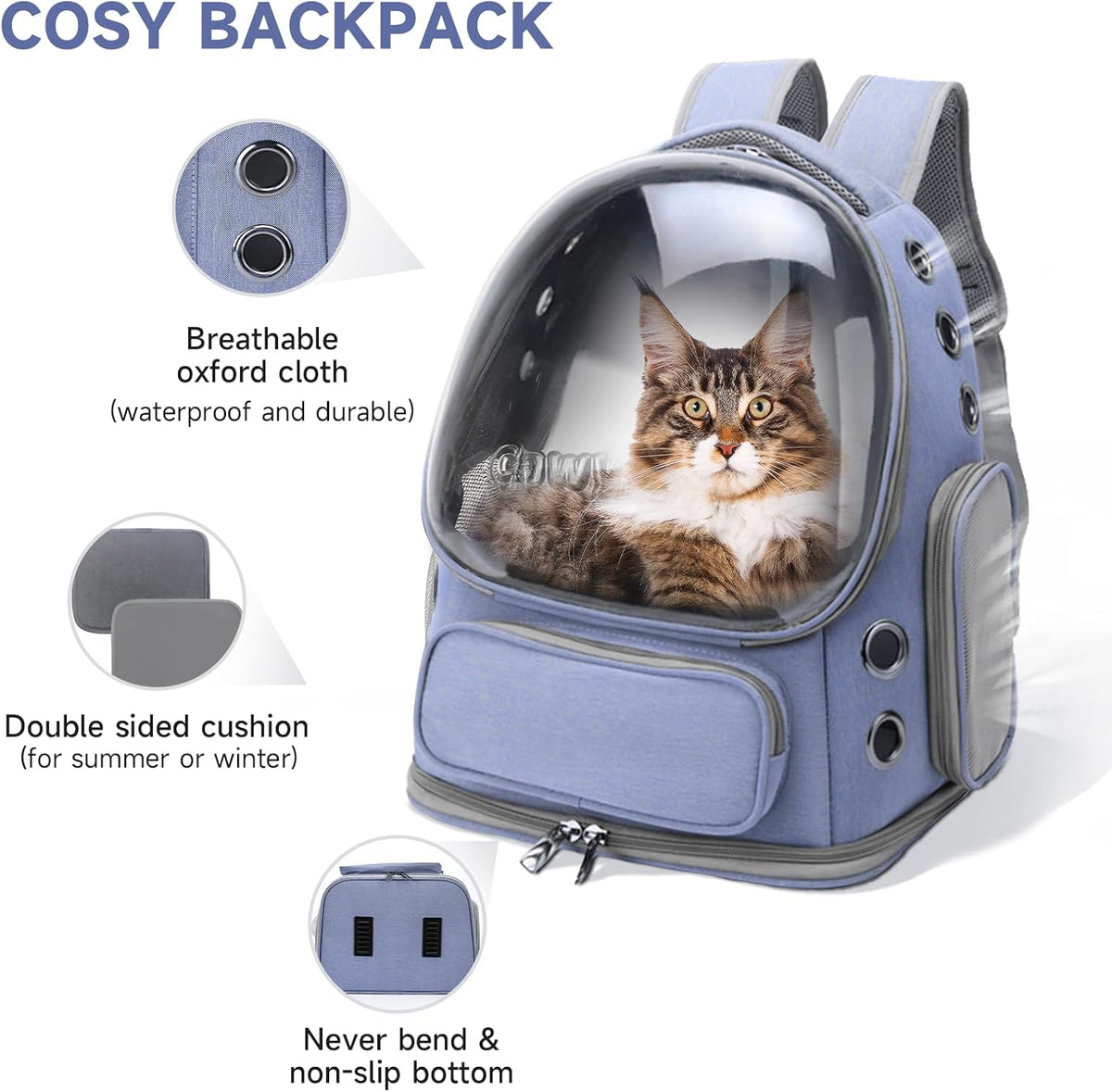 Cat Backpack Carrier, Breathable Cat Carrier Large Space Bubble Pet Backpack for Kitty Small Dog up