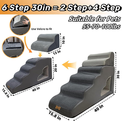 dog stairs for small dogs to 30 inches high beds, 6 step dog ramp stair for 18-36 inches