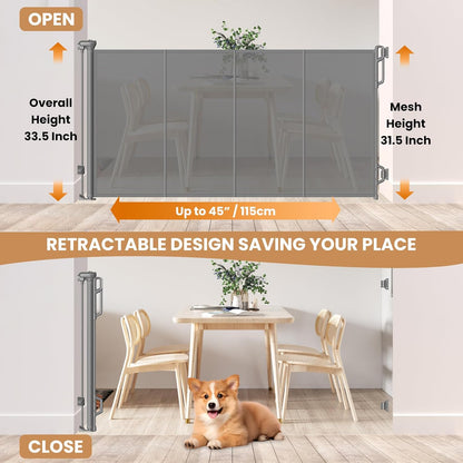 Reinforced Retractable Baby Gate or Mesh Dog Gate,Easy to Use for Stairs, Doorways, Hallways