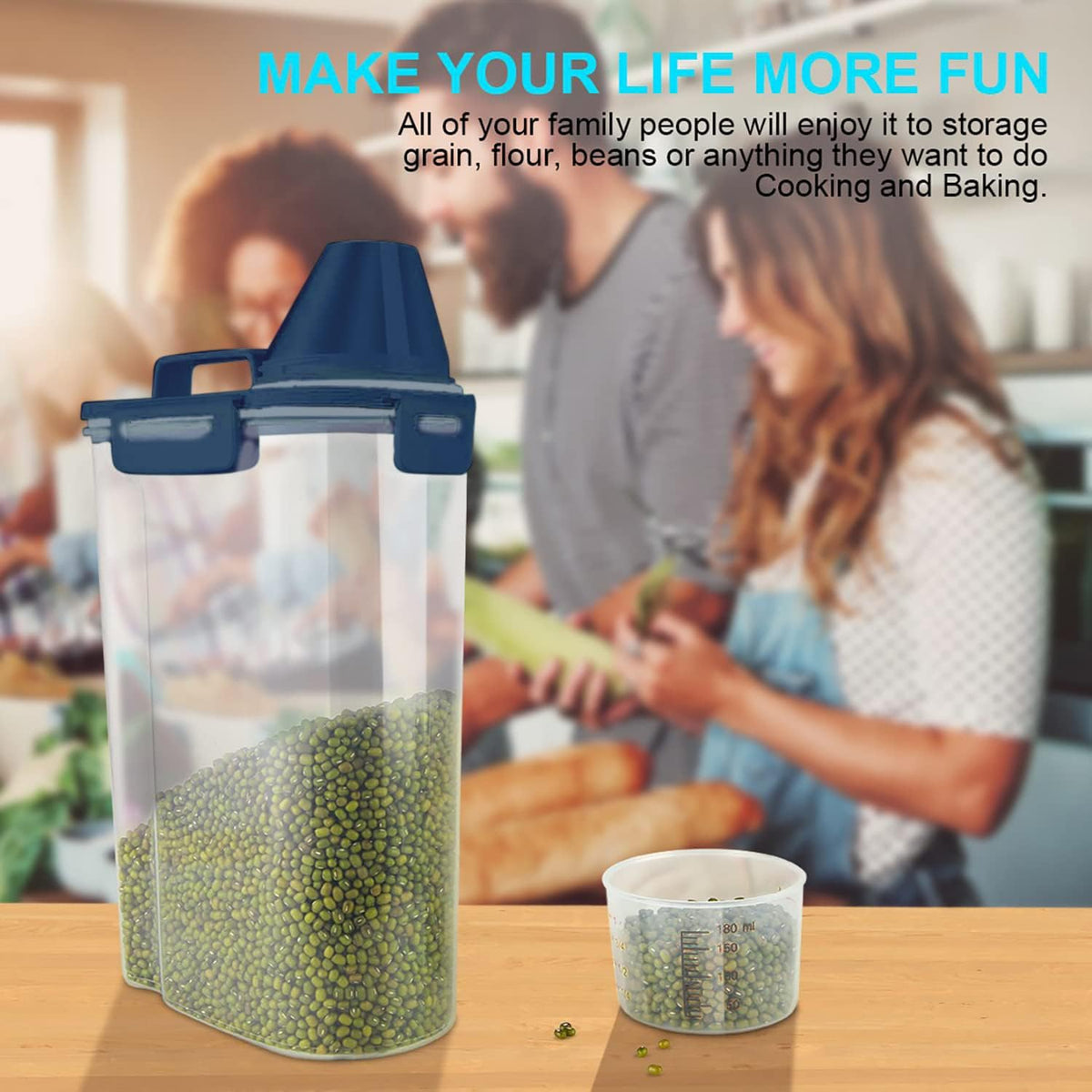 Rice Airtight Dry Food Storage Containers, BPA Free Plastic Storage Bin Dispenser with Pourable