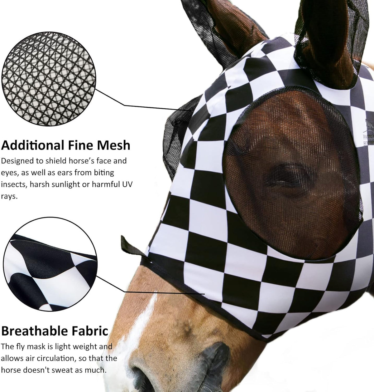 Harrison Howard Super Comfort Stretchy Fly Mask Large Eye Space with UV Protection Soft on Skin