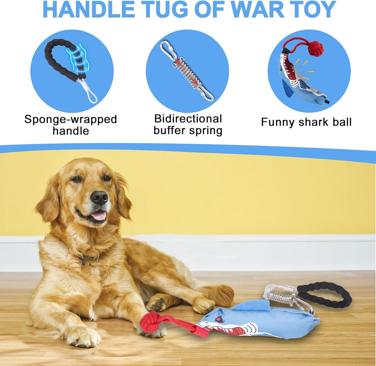 Dog tug of war Toy with Handle,Interactive Dog Toys with Squeak for Aggressive chewers, Durable