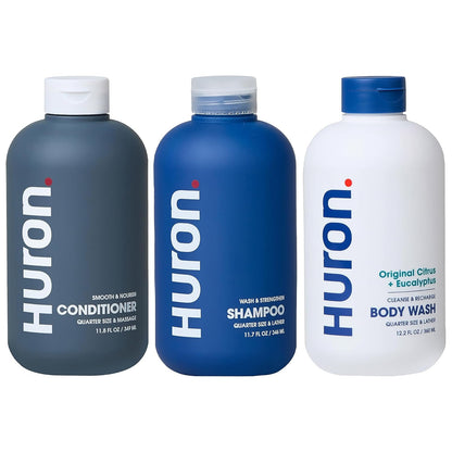 Huron Shower Kit - Shampoo, Conditioner, & Body Wash For Men - Citrus + Eucalyptus Scent