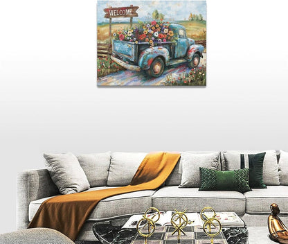 Farmhouse Truck Wall Art Rustic Country Wildflowers Wall Decor Road Flowers Landscape Pictures