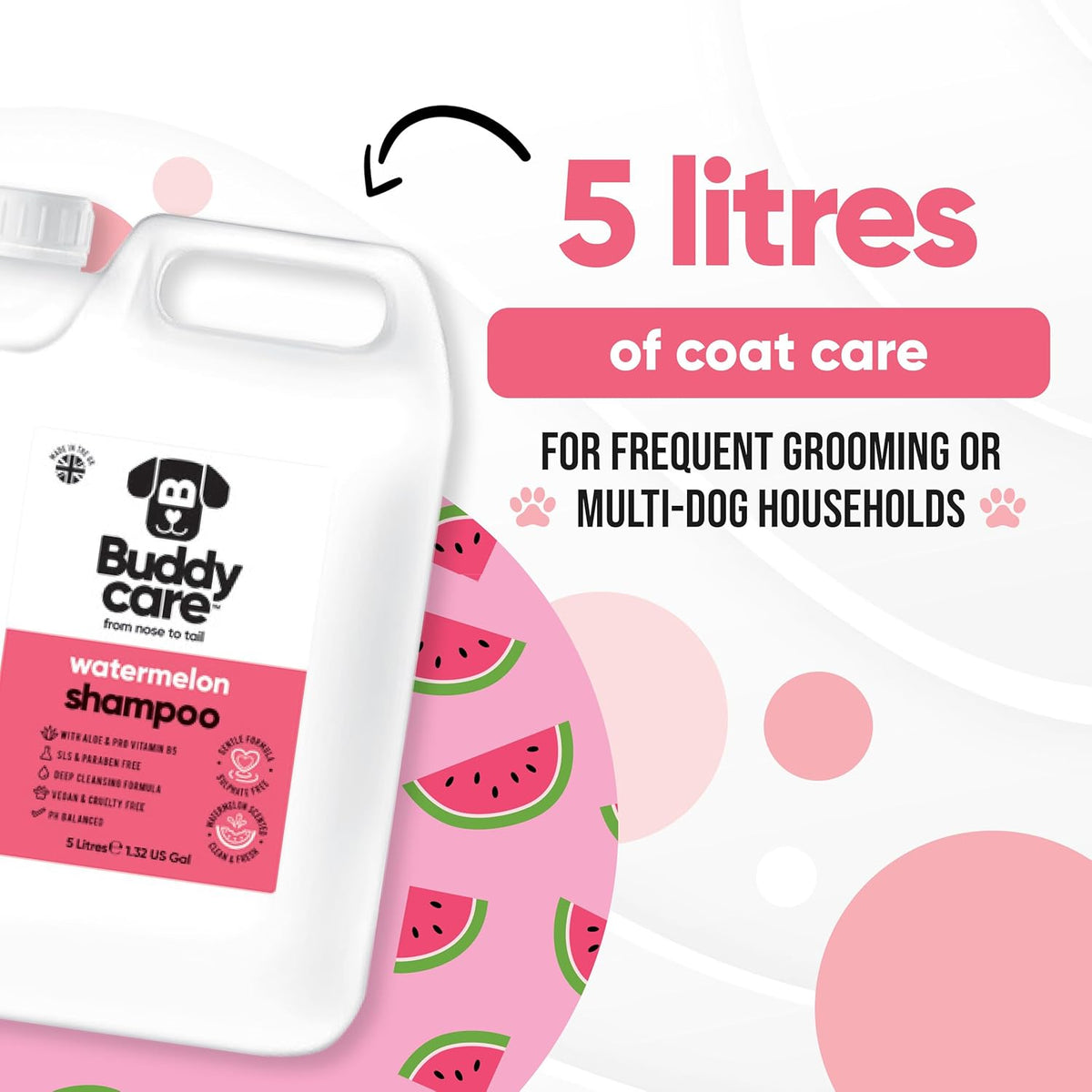 Watermelon Dog Shampoo by Buddycare | Deep Cleansing Shampoo for Dogs | Fresh Scented | with Aloe