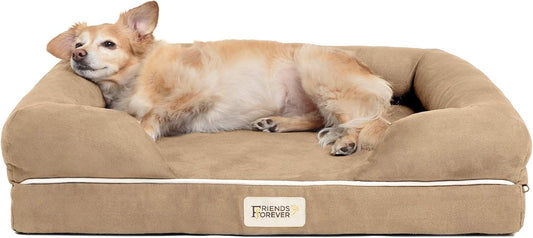 Friends Forever Small Dog Bed, Orthopedic Sofa Memory Foam Mattress, Calming Couch, Wall Rim