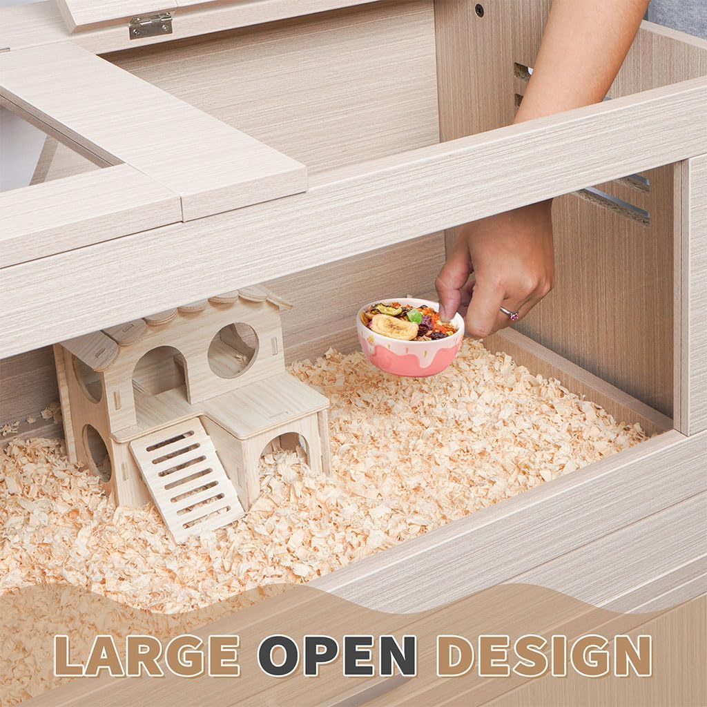 Large Hamster Cage, Wooden Hamster Cages and Habitats with Storage Cabinet and Openable Top