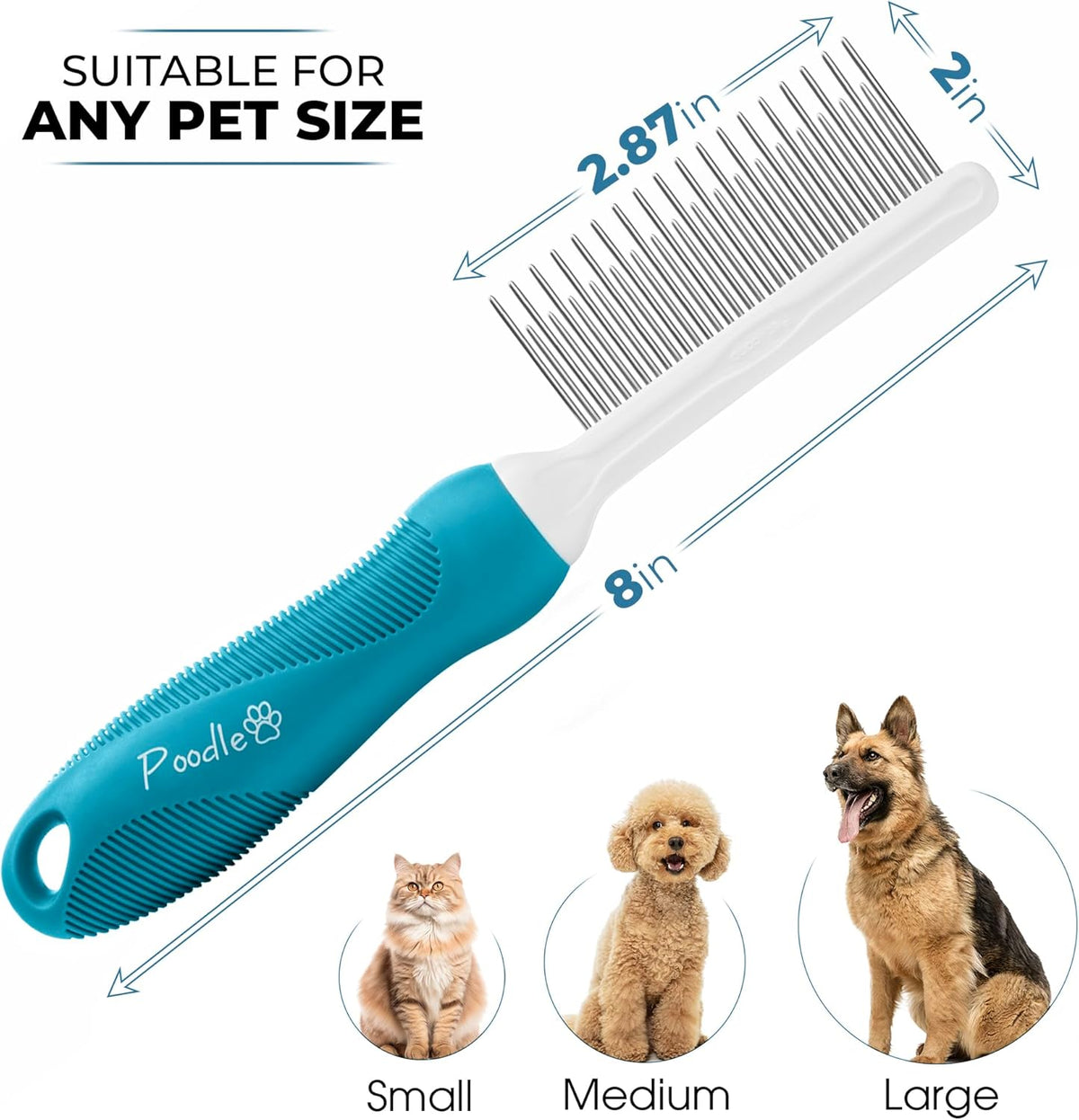 Poodle Grooming Comb - Metal Dematting Comb with Long & Short Stainless Steel Teeth for Removing