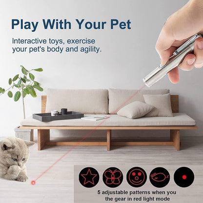 Cat Toys Laser Pointer for Indoor, Rechargeable, 7 Adjustable Wand Red Light Pet Interactive Cat