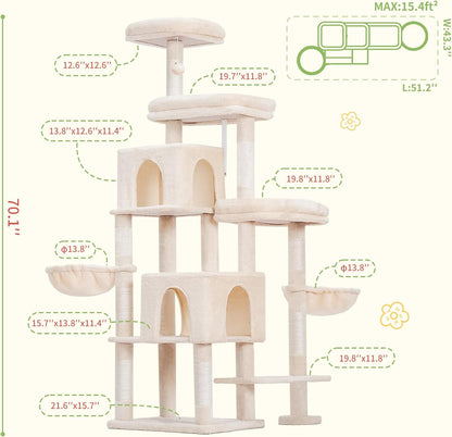 Hey-brother Cat Tree Tower, Scratching Posts with a Extended Part, Wide Platforms, Cozy Condos