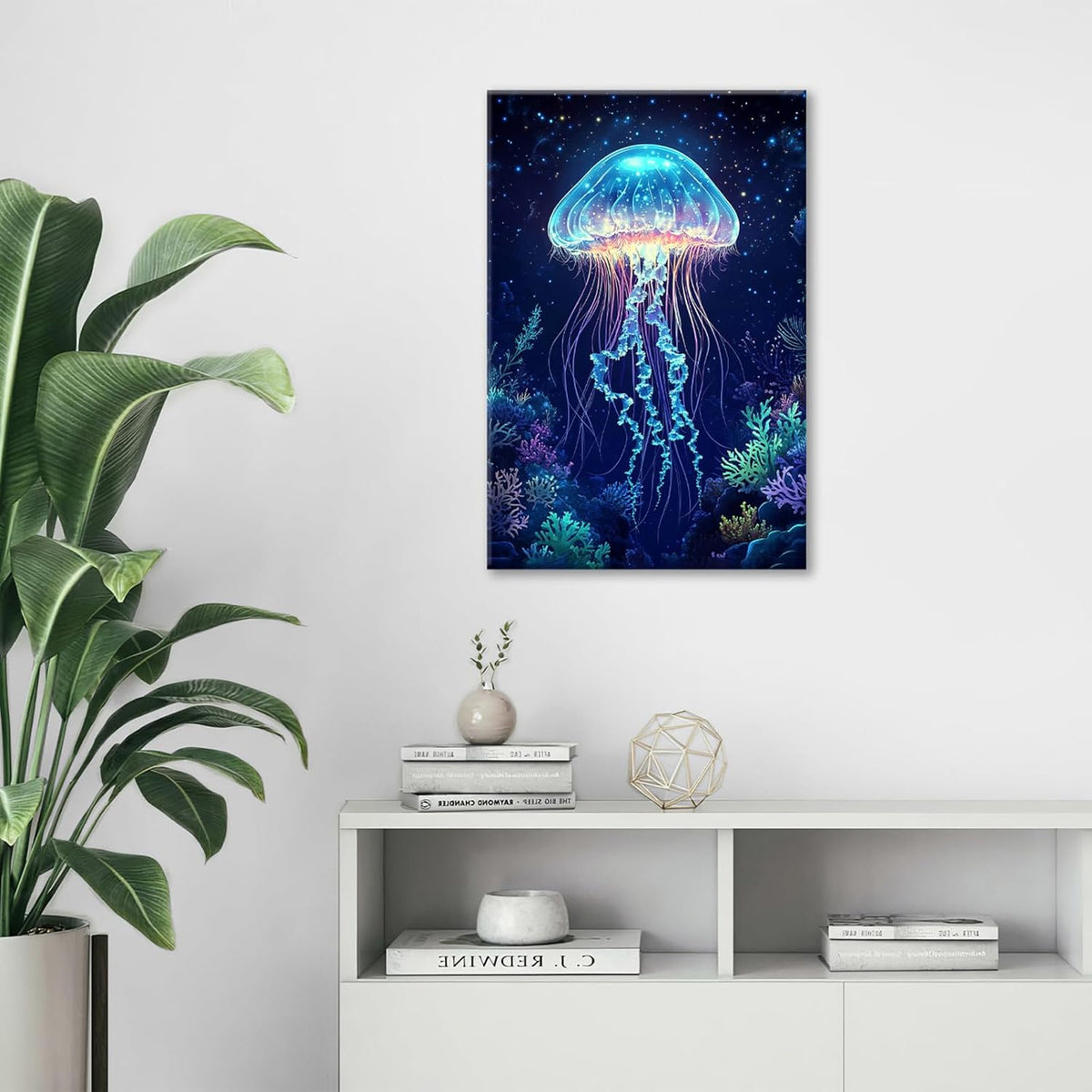 Ocean Jellyfish Wall Art Canvas Coral Fish Wall Decor Prints Framed Painting Underwater Pictures