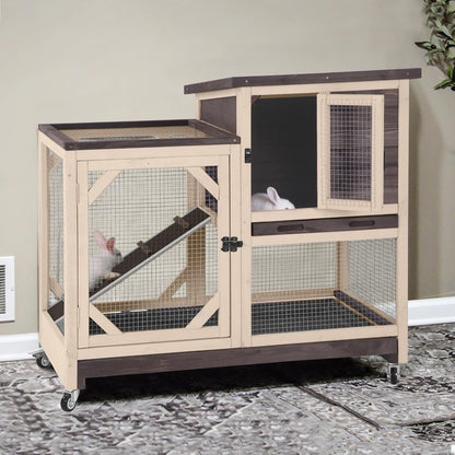 GUTINNEEN 2-Story Rabbit Hutch with Chew-Proof Ramp & Pull-Out Trays - Indoor/Outdoor 39.3" Wooden