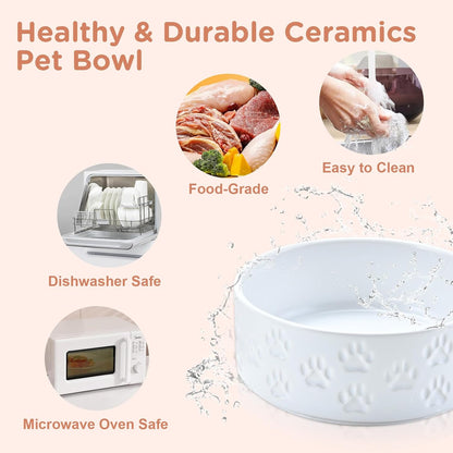 SPUNKYJUNKY Ceramic Dog Bowls 2 Pack, 8.3'' Dog Food Water Double Feeding Bowls Non-Slip for Medium