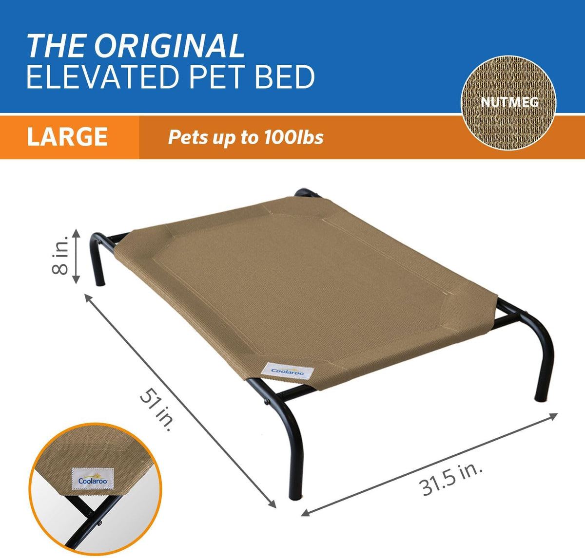 Coolaroo Original Elevated Dog Bed - Breathable Off-The-Ground Pet Bed with Cooling Fabric, Joint