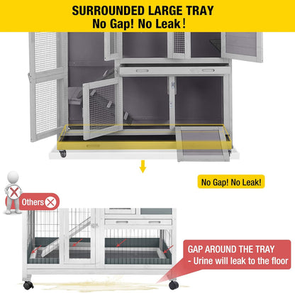 Aivituvin 47" Two Story Rabbit Hutch Bunny Cage with Wheels, Indoor Outdoor Guinea Pig Cage with 2