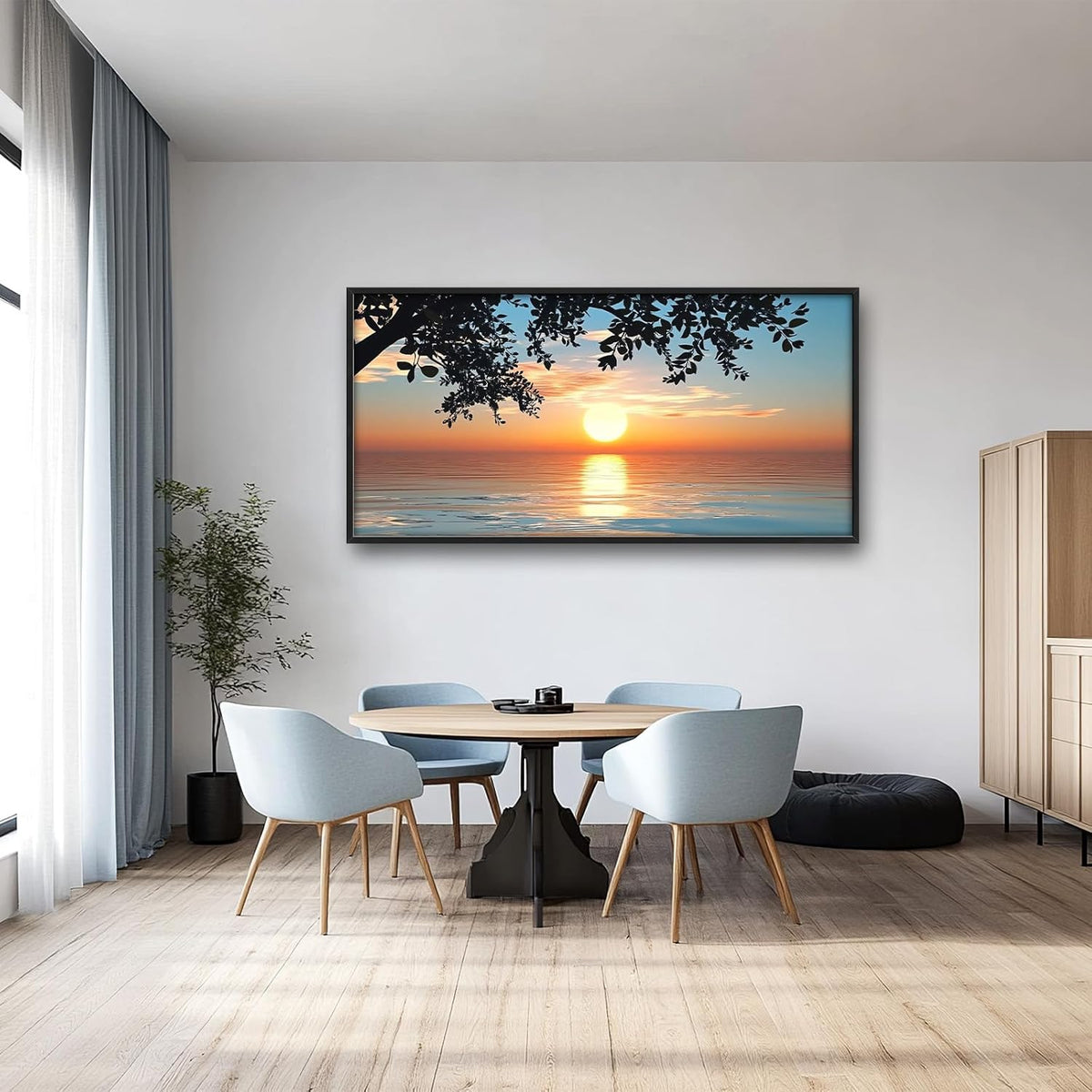 Framed Large Lake Sunset Wall Art, Oversized Natural Landscape Wall Decor for Living Room, Tree