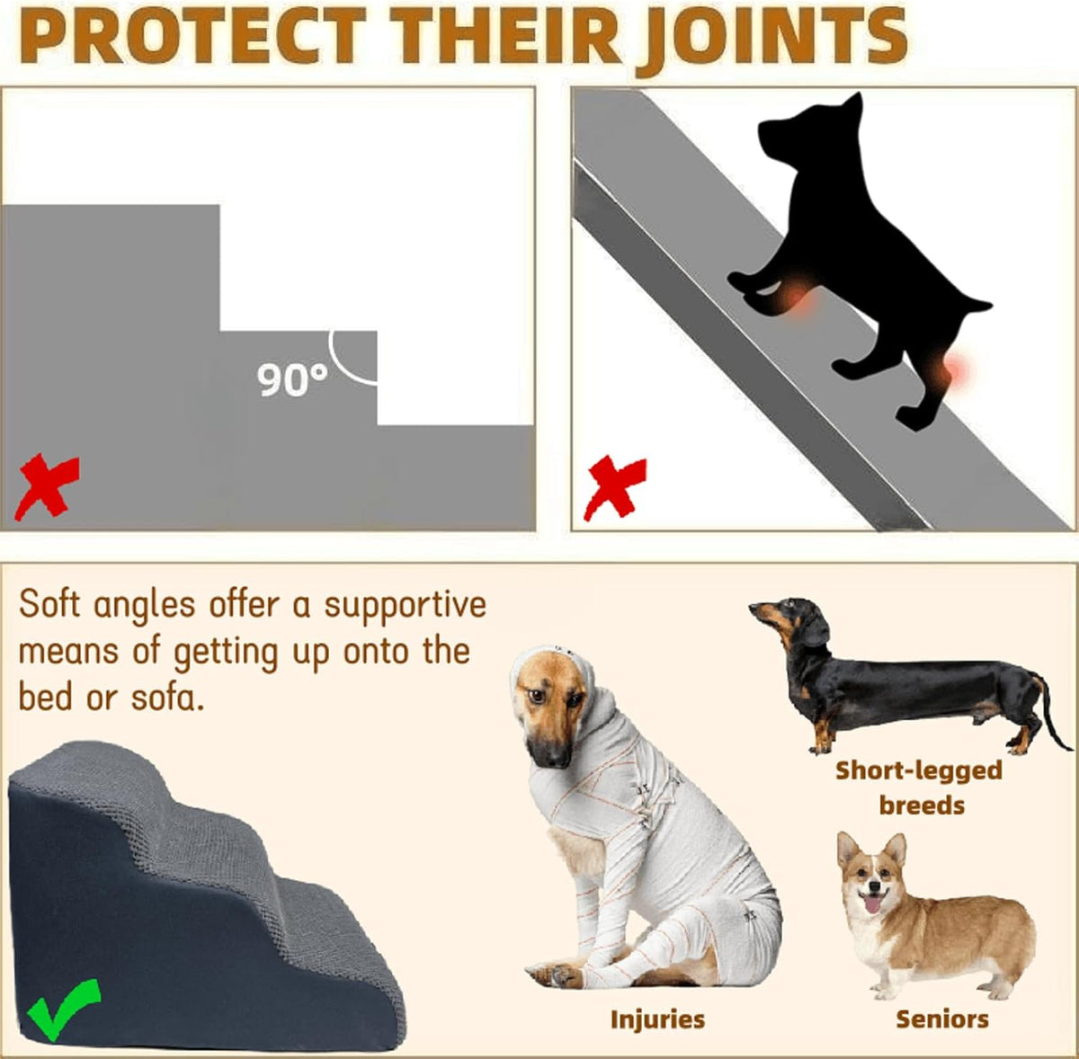 Dog Stairs & Pet Ramp for Small/Large Dogs to High Beds/Couches - 5 Steps 24-inch Height for 18-30