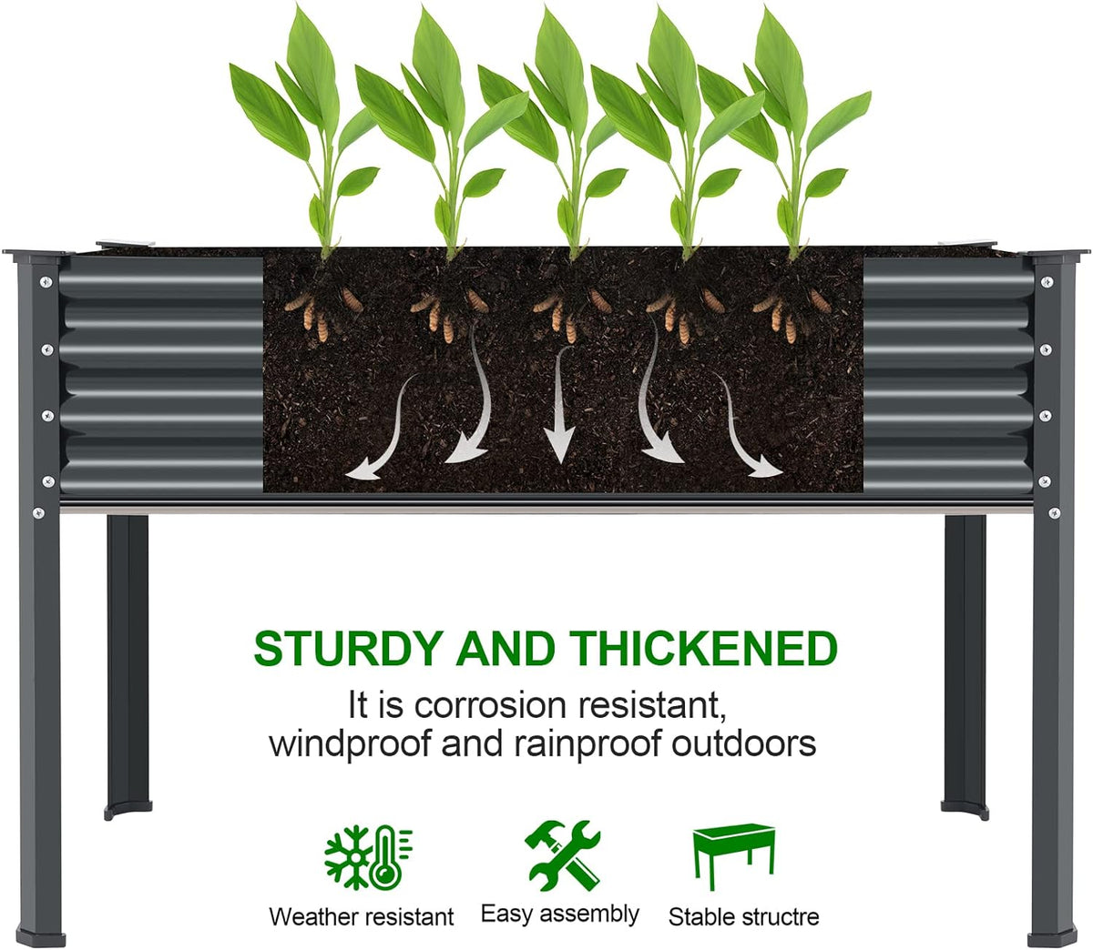 Land Guard Galvanized Raised Garden Bed with Legs, 48×24×32in Large Metal Elevated Raised Planter