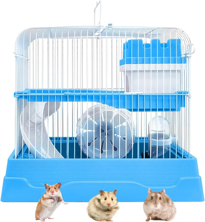 PINVNBY 2-Tier Dwarf Hamster Cage, Travel Portable Mouse Cage Gerbil Cages and Habitats Small