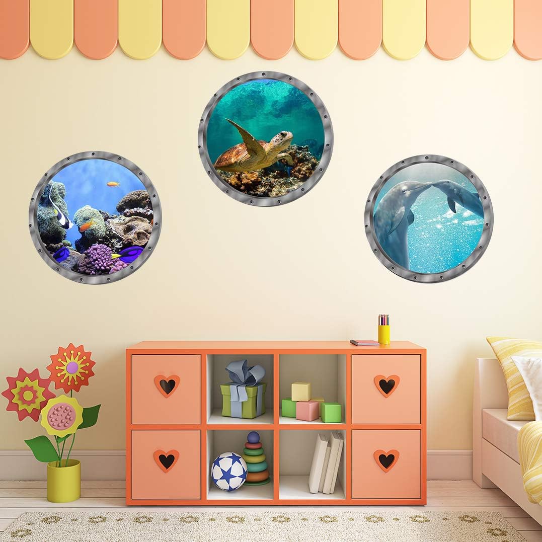 Under The Sea Nature Scenery Ocean Animals World Includ Sea Turtles Dolphins Coral 3 Pcs Removable