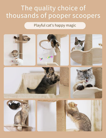 Floor-to-Ceiling Cat Tree with Natural Sisal Rope Scratching Post - Adjustable Height (55-119