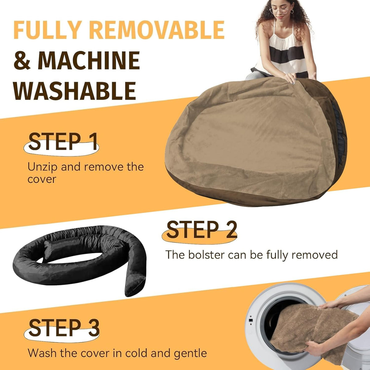 Orthopedic Waterproof Large Dog Bed: Memory Foam Washable Dog Bed with Bolsters - Removable