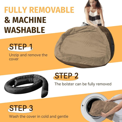 Orthopedic Waterproof Large Dog Bed: Memory Foam Washable Dog Bed with Bolsters - Removable