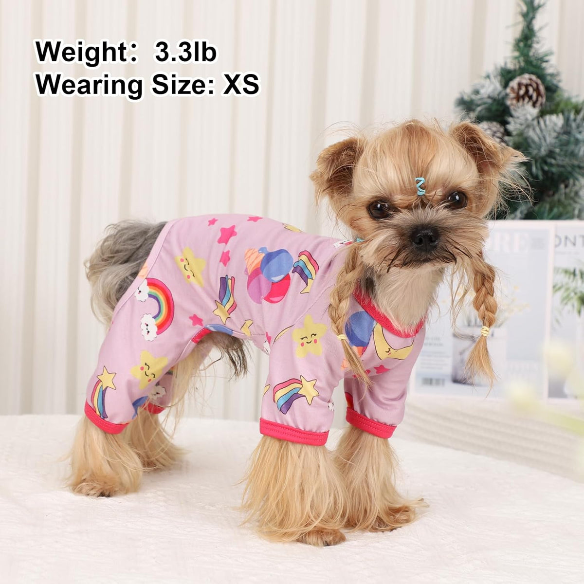 PinkBow Dog Pajamas Pjs Spring Summer Dog Clothes for Small Dogs Girl - Soft Stretchy Puppy Clothes