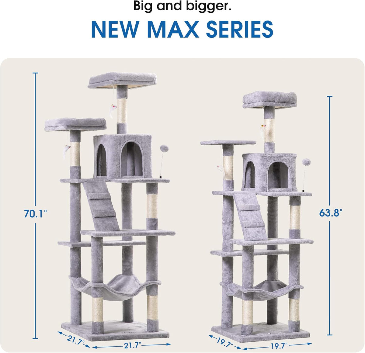 MWPO 70.1-Inch Large Cat Tree, Multi-Level Tall Cat Tower for Indoor Cats, Plush Cat Condo with Big