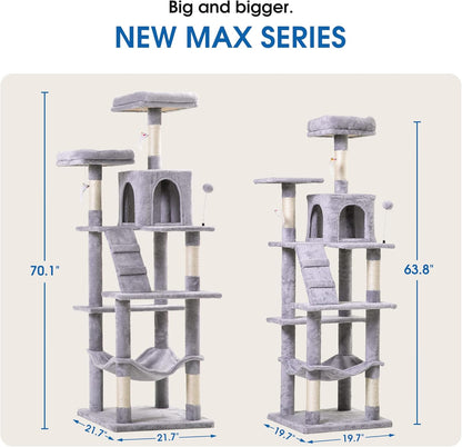 MWPO 70.1-Inch Large Cat Tree, Multi-Level Tall Cat Tower for Indoor Cats, Plush Cat Condo with Big