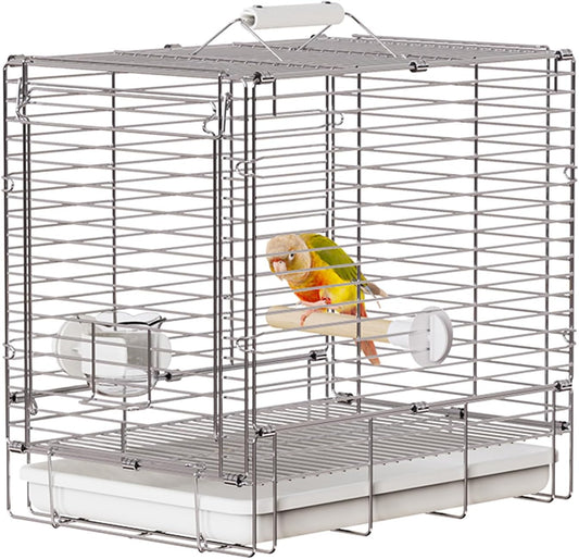 Bird Carrier Travel Cage - 304 Stainless Steel Portable Folding Bird Travel Cage with Parrot Feeder