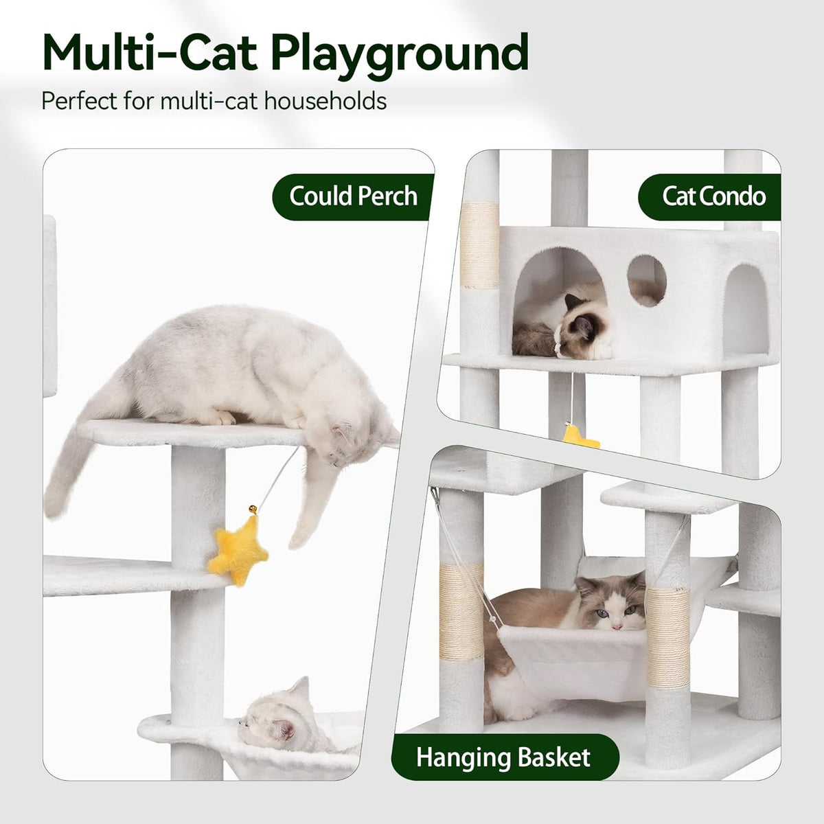 85in Tall Cat Tower for Heavy Duty Big Cats, Large Cat Tree with Scratching Post, Plush Perches