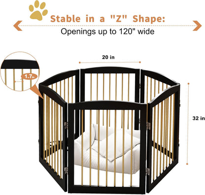 Freestanding Pet Gate for Dogs, Foldable Wooden Dog Gate for House, Extra Wide Indoor Pet Barrier