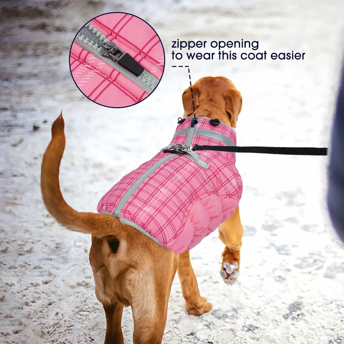 FUAMEY Dog Coat for Large Dogs,Waterproof Dog Winter Jacket with Harness Built in Puppy Cold
