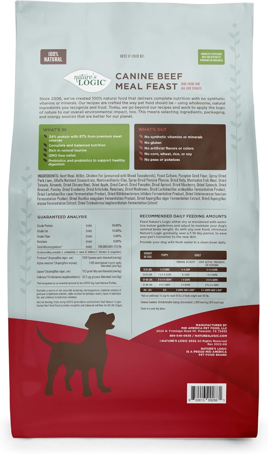 NATURE'S LOGIC Dry Dog Food - 100% Natural - No Synthetics - for All Ages, Sizes, Breeds - Free