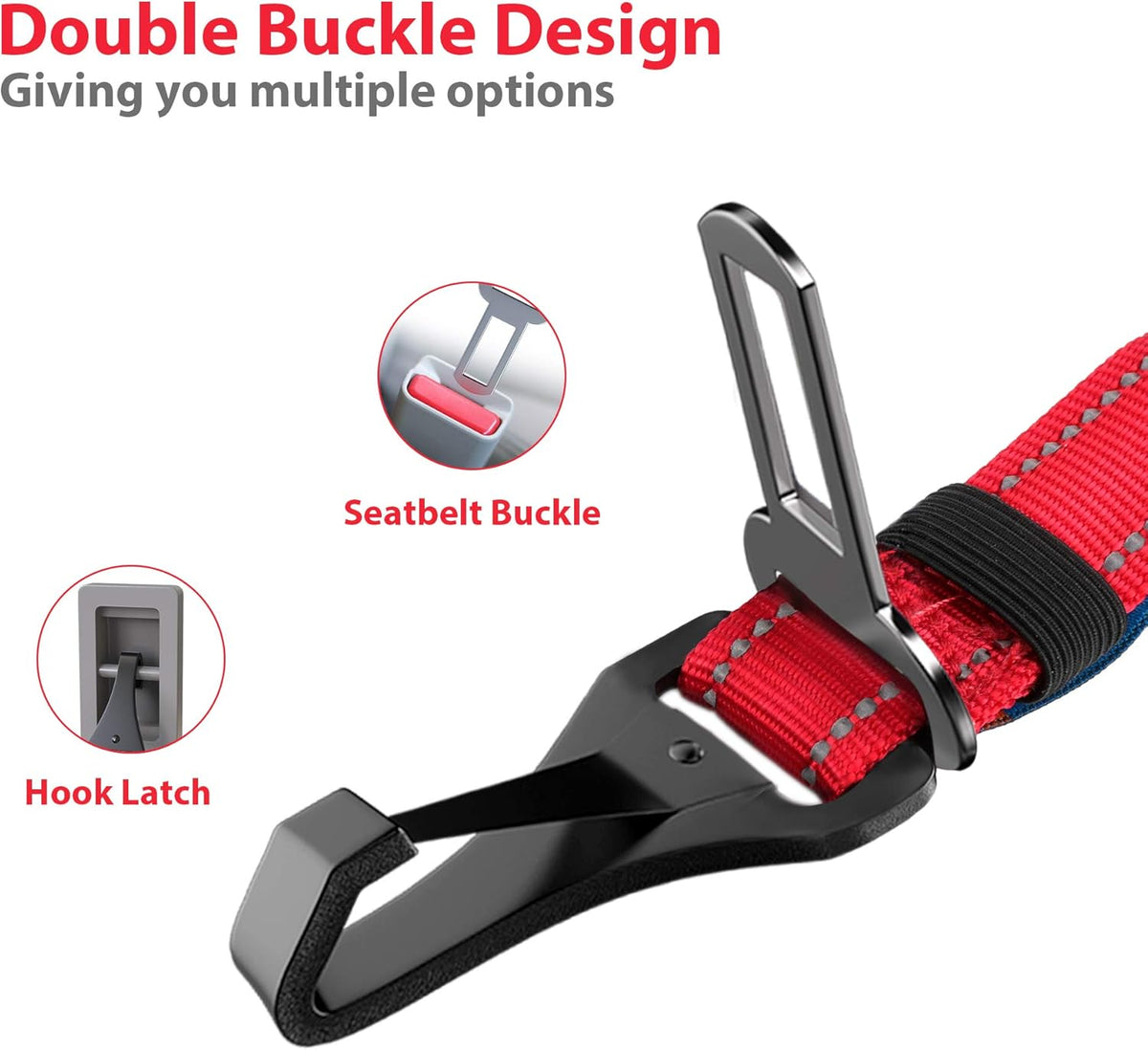 IOKHEIRA Dog Seatbelt, Updated Dog Seat Belt, Reflective Bungee Dog Car Harness, Multifunctional
