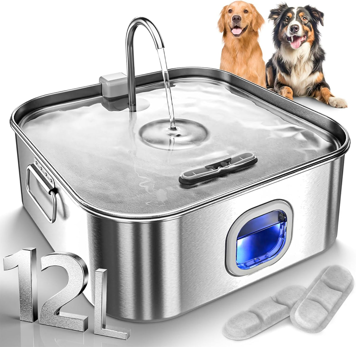 Dog Water Fountain Stainless Steel, 410oz/3.2Gal/12L Large Pet Water Fountain for Large Dog, Dog