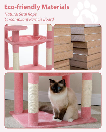 Cat Tree for Large Cats with Metal Plush Big Hammock, 56.3" Cat Tower for Indoor Cats with 2 Door